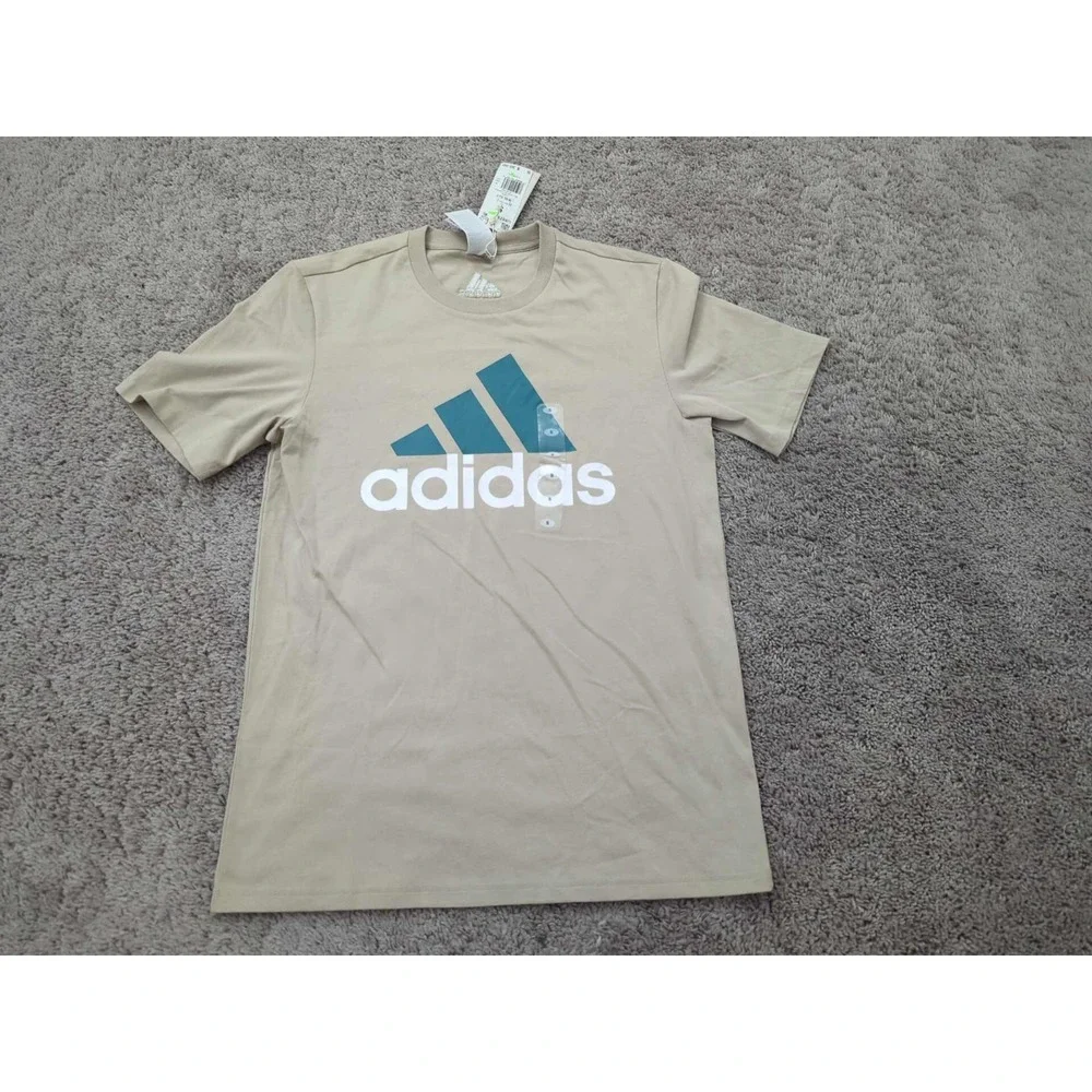Adidas T Shirt Mens Small‎ Beige Short Sleeve Logo Multi Sport Athletic NWT
